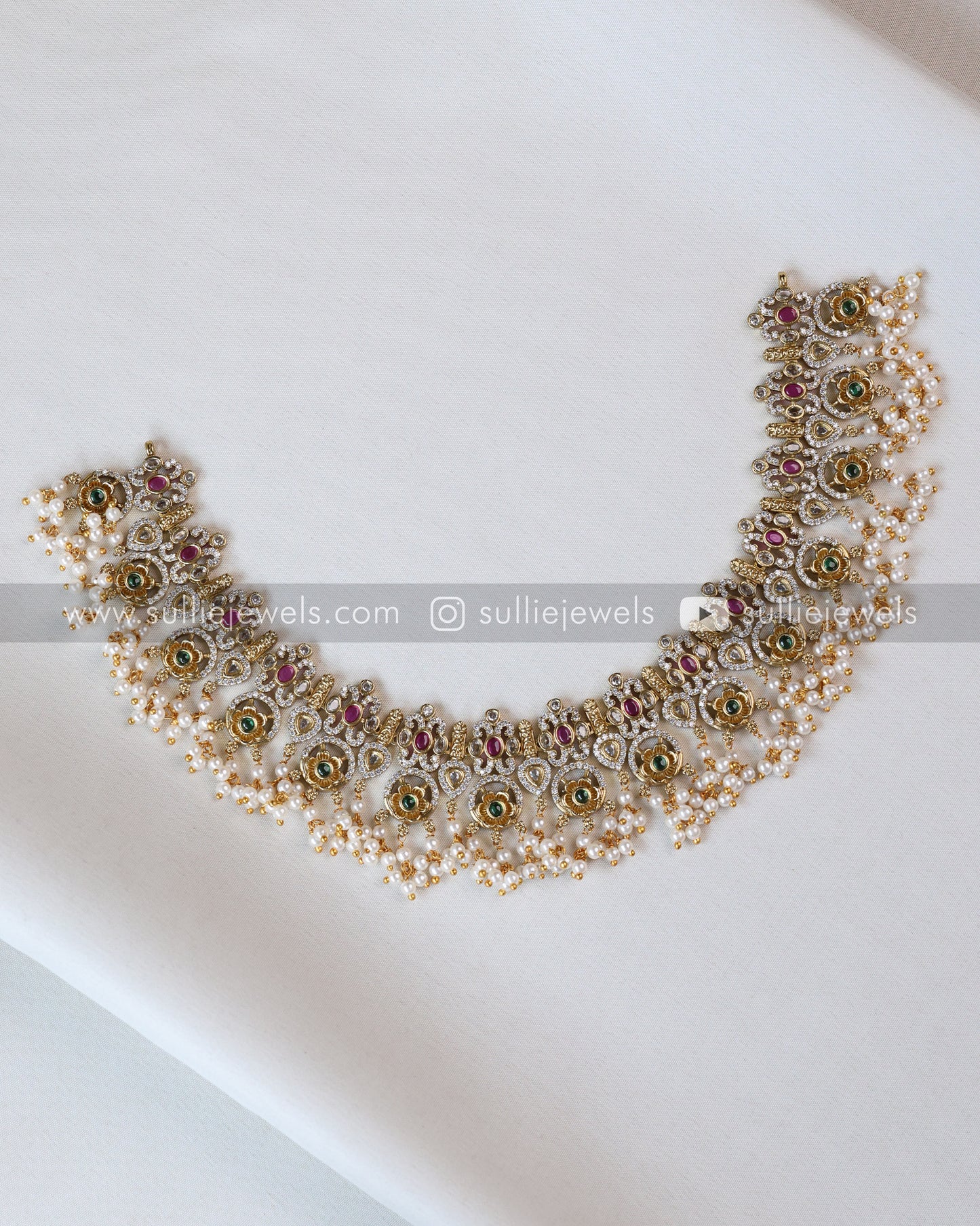No Idol - AD Stone Guttapusalu Necklace with Earring