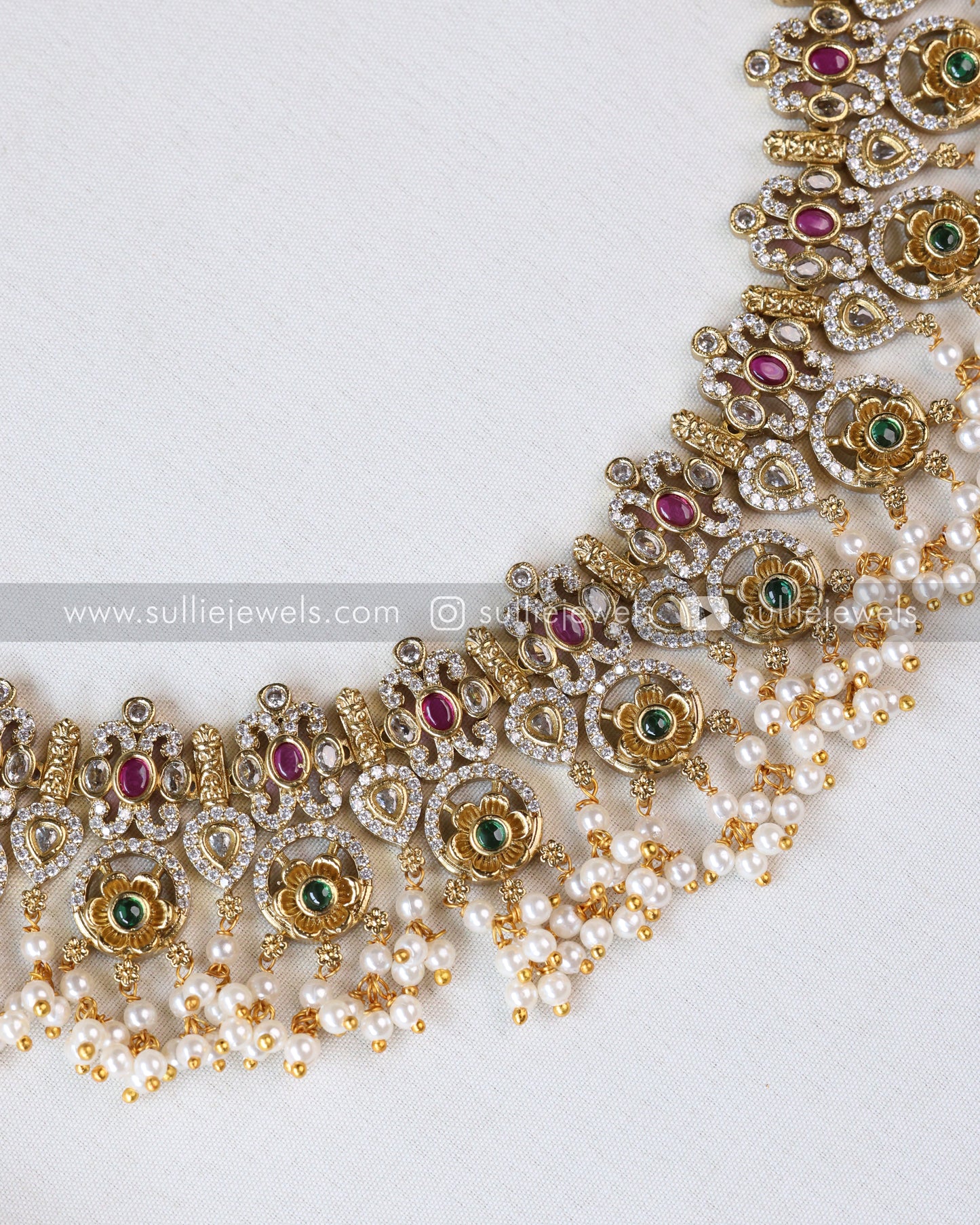 No Idol - AD Stone Guttapusalu Necklace with Earring