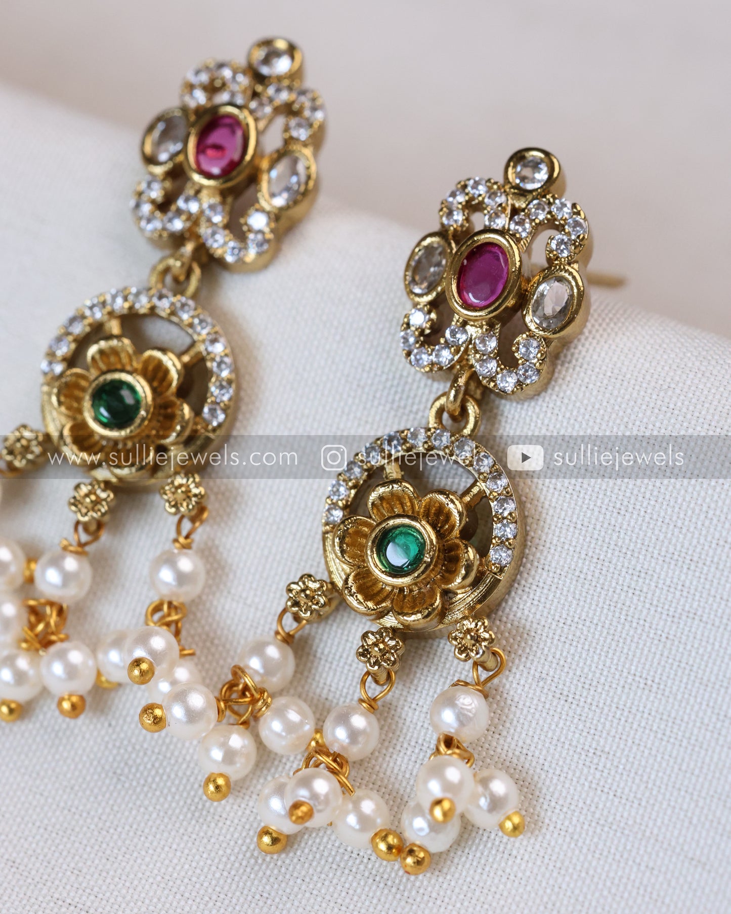No Idol - AD Stone Guttapusalu Necklace with Earring