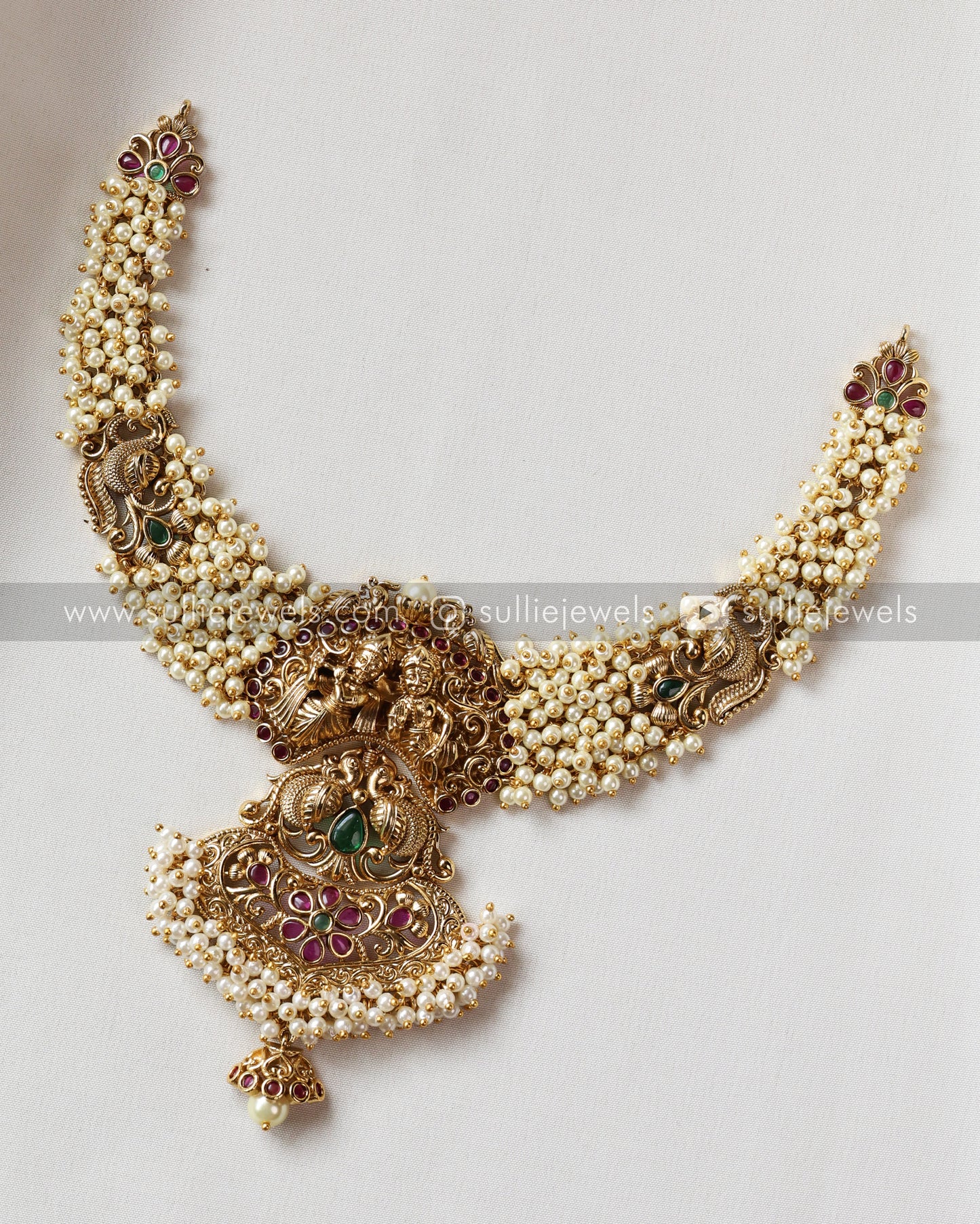 Goddess & Radha Krishna Bridal Combo - Pearl & Green Beads ( 5 piece )