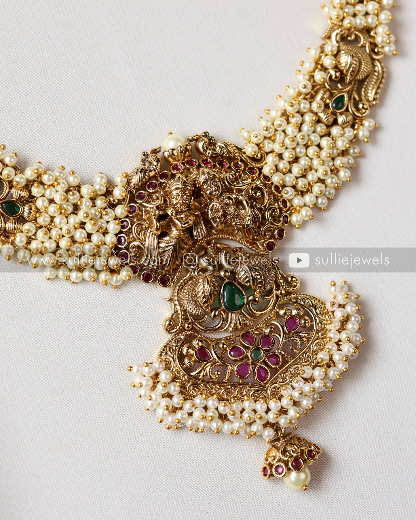Goddess & Radha Krishna Bridal Combo - Pearl & Green Beads ( 5 piece )