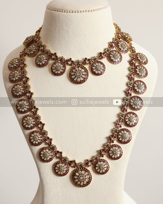 No Idol - Premium AD Ruby Kemp Design Bridal Combo ( 3 piece )