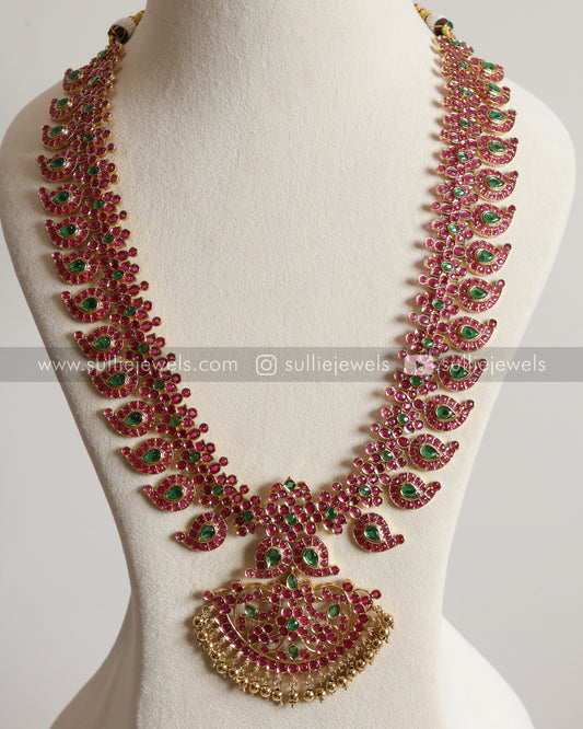 Ruby & Green Kemp Mango Long Chain/ Maaga Haaram with Jhumka