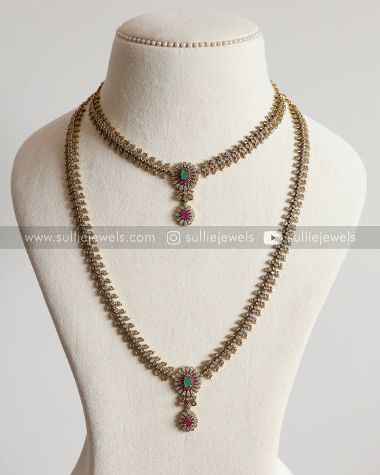 AD Green & Ruby Centre Stone Bridal Combo ( 3 piece )