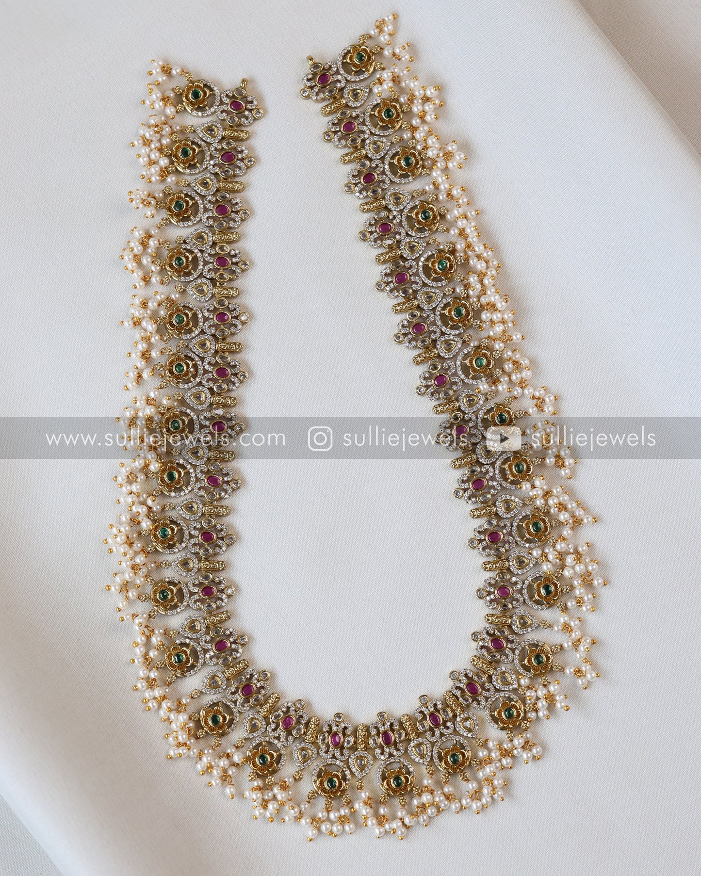 No Idol - AD Stone Guttapusalu Long Chain / Haaram with Earring