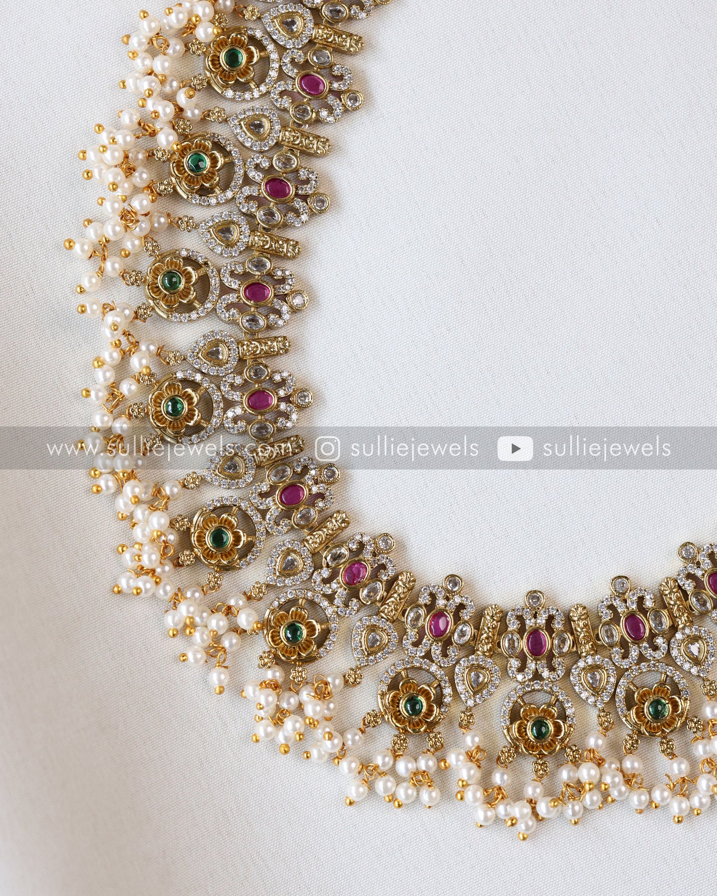 No Idol - AD Stone Guttapusalu Long Chain / Haaram with Earring