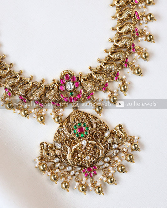 Peacock Lightweight Matte finish Longchain with Jhumka - No Idol