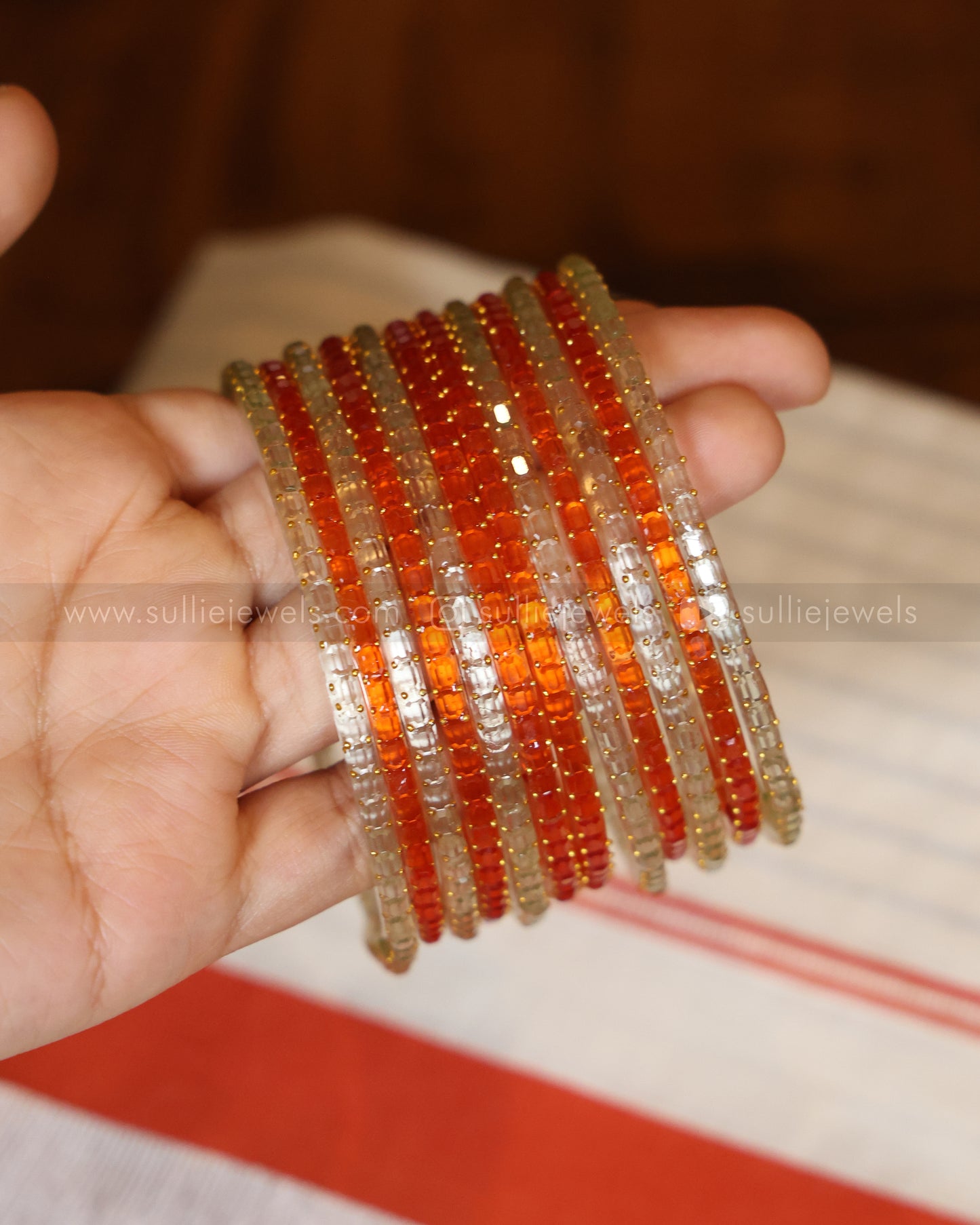 Orange Onam Combo - Saree & Bangle Set of 12