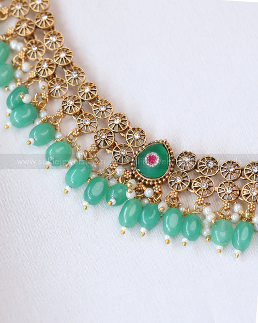 3797 - Sullie Basic - Mint Beads Statement Necklace with Earring