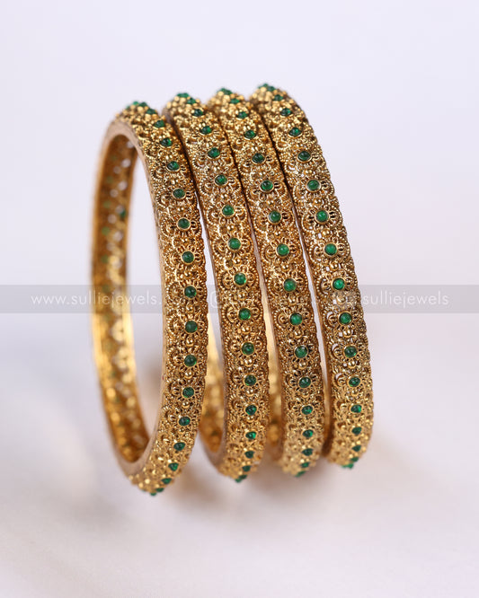 9086 - Sullie Basic - Floral Green Bangle - Set of 4