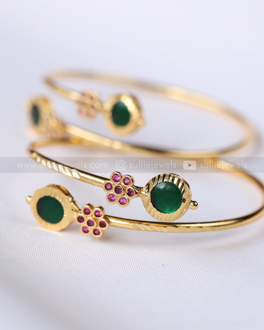 9087 - Round Palakka Gold Cuff Bangle - Set of 2