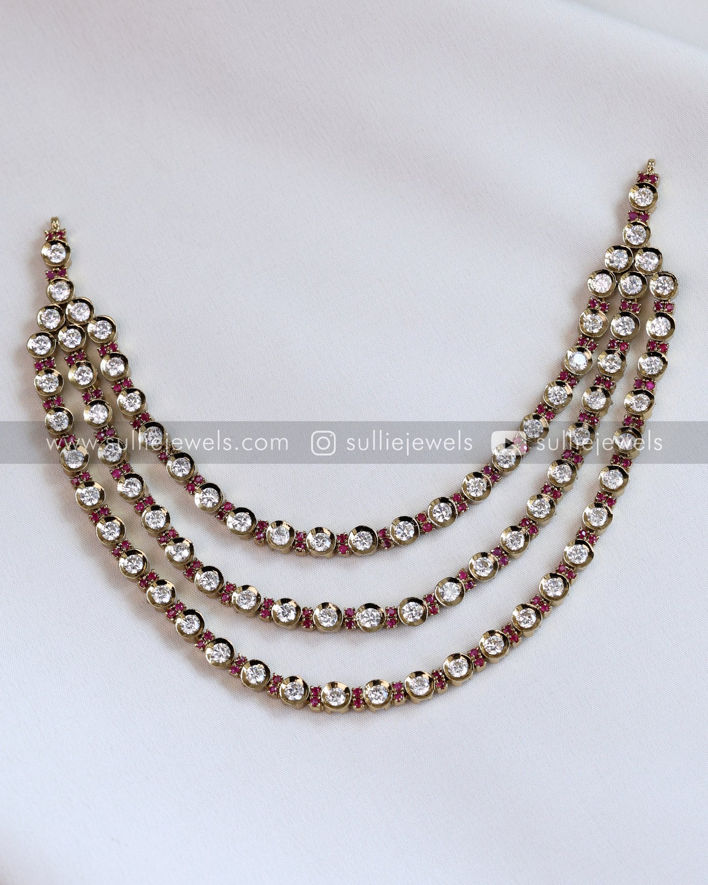 3 layered Moissanite Victorian Necklace with Earring