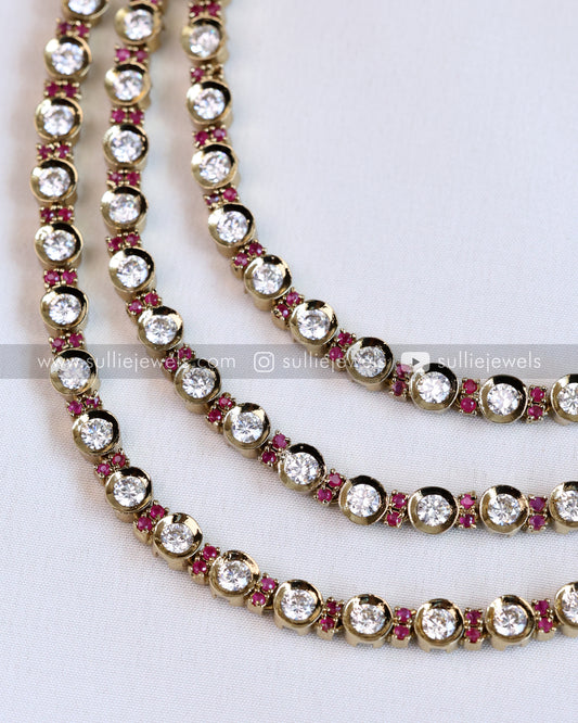 3 layered Moissanite Victorian Necklace with Earring