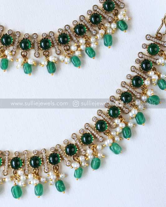 Premium Victorian Polki Earchain / Maatti - Green