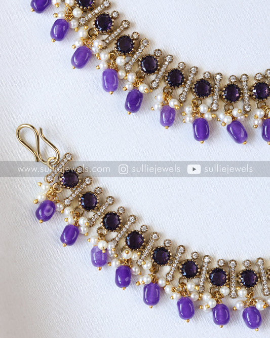 Premium Victorian Polki Earchain / Maatti - Violet
