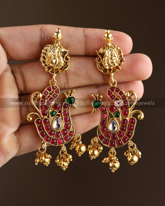 Premium Heavy Kemp Peacock Necklace with Earring