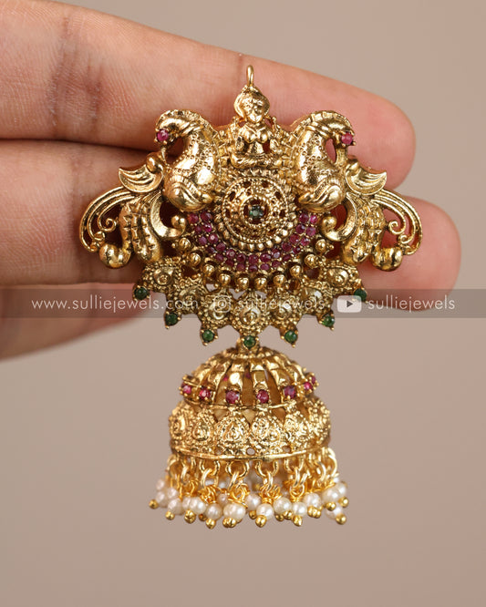 No Idol - Peacock Premium Jhumka with 3 Layer Earchain / Maatti
