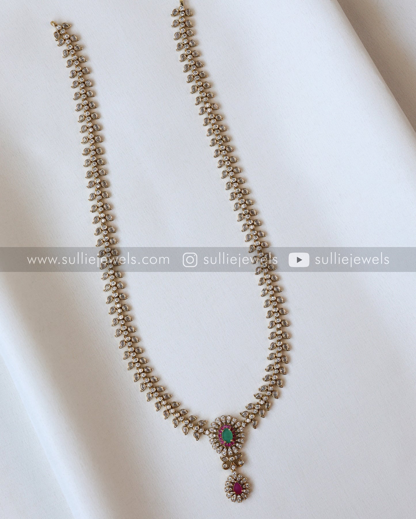 AD Green & Ruby Centre Stone Long Chain with Jhumka