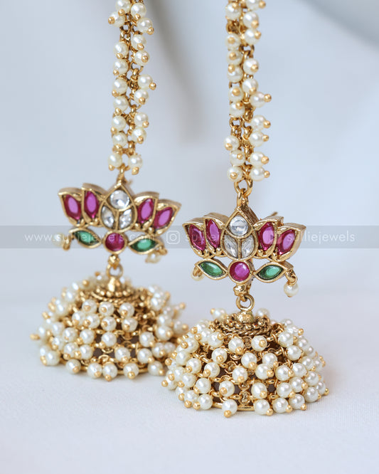 E1198 - Lotus Kemp Pearl Jumka with Earchain