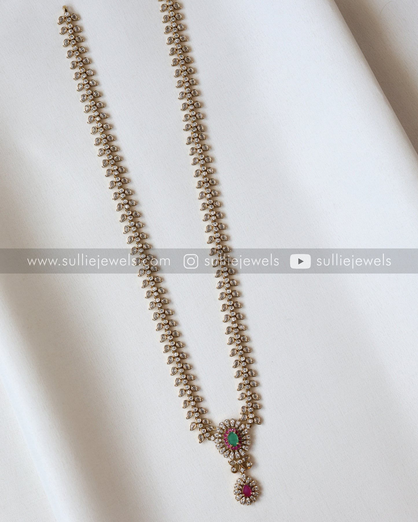 AD Green & Ruby Centre Stone Long Chain with Jhumka