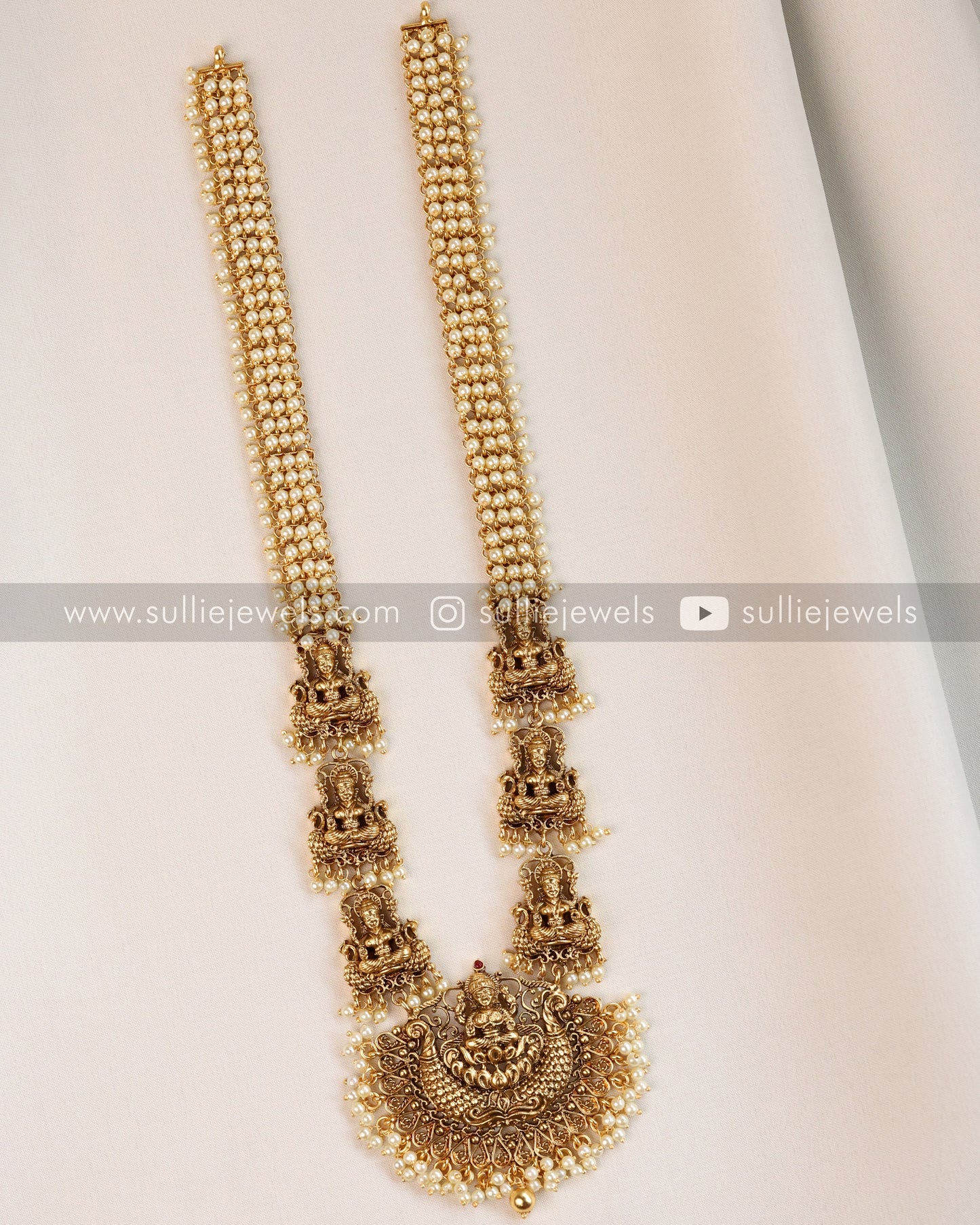 Lakshmi Pearl Bridal Antique Haram or Long Necklace with Earring