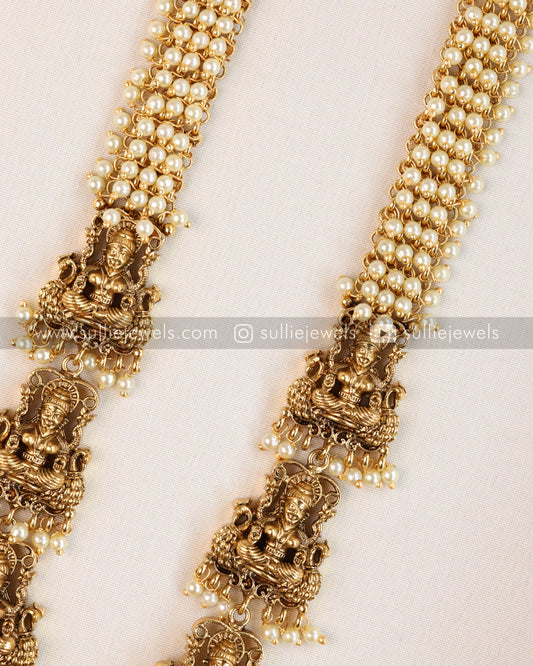 Lakshmi Pearl Bridal Antique Haram or Long Necklace with Earring