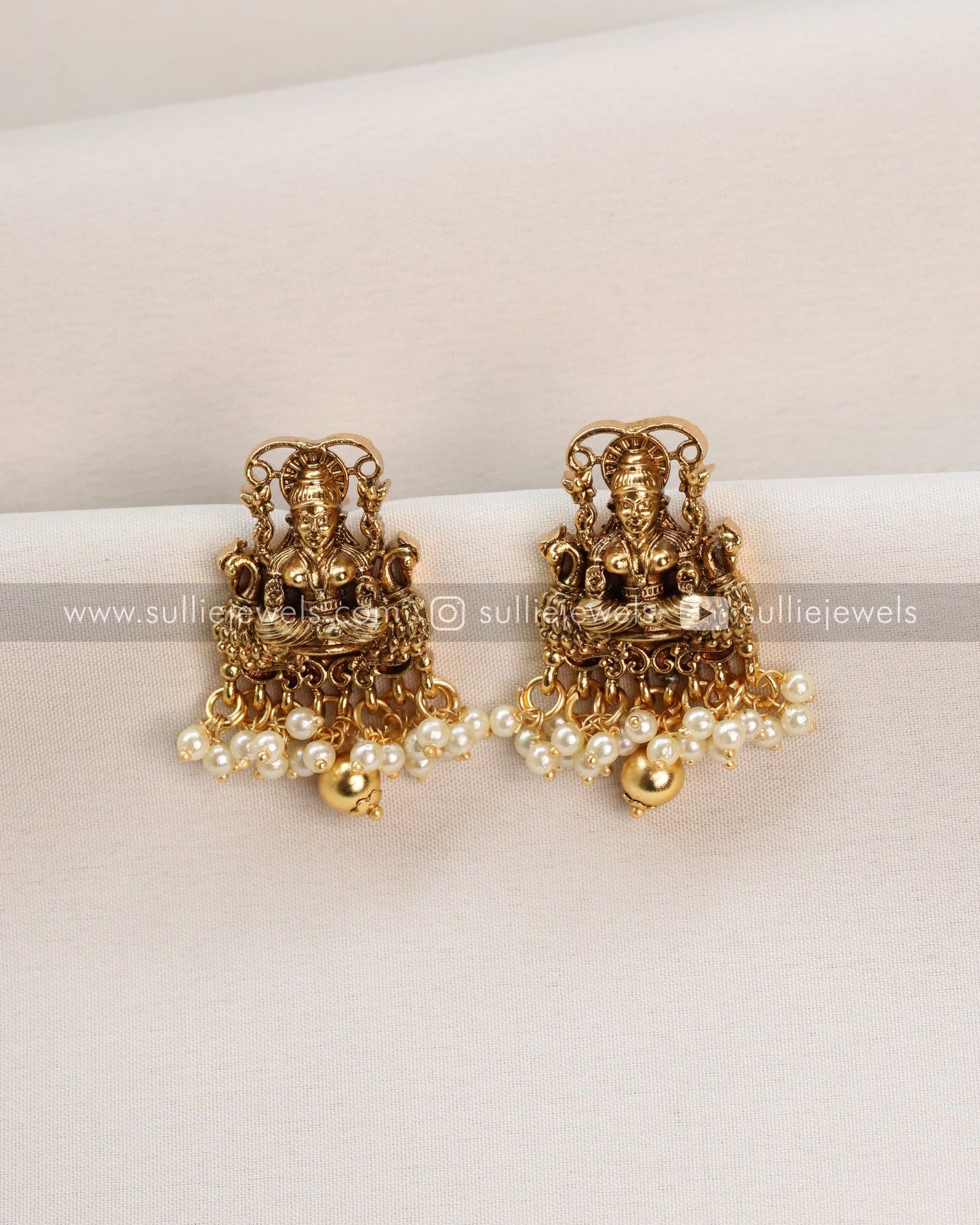 Lakshmi Pearl Bridal Antique Haram or Long Necklace with Earring
