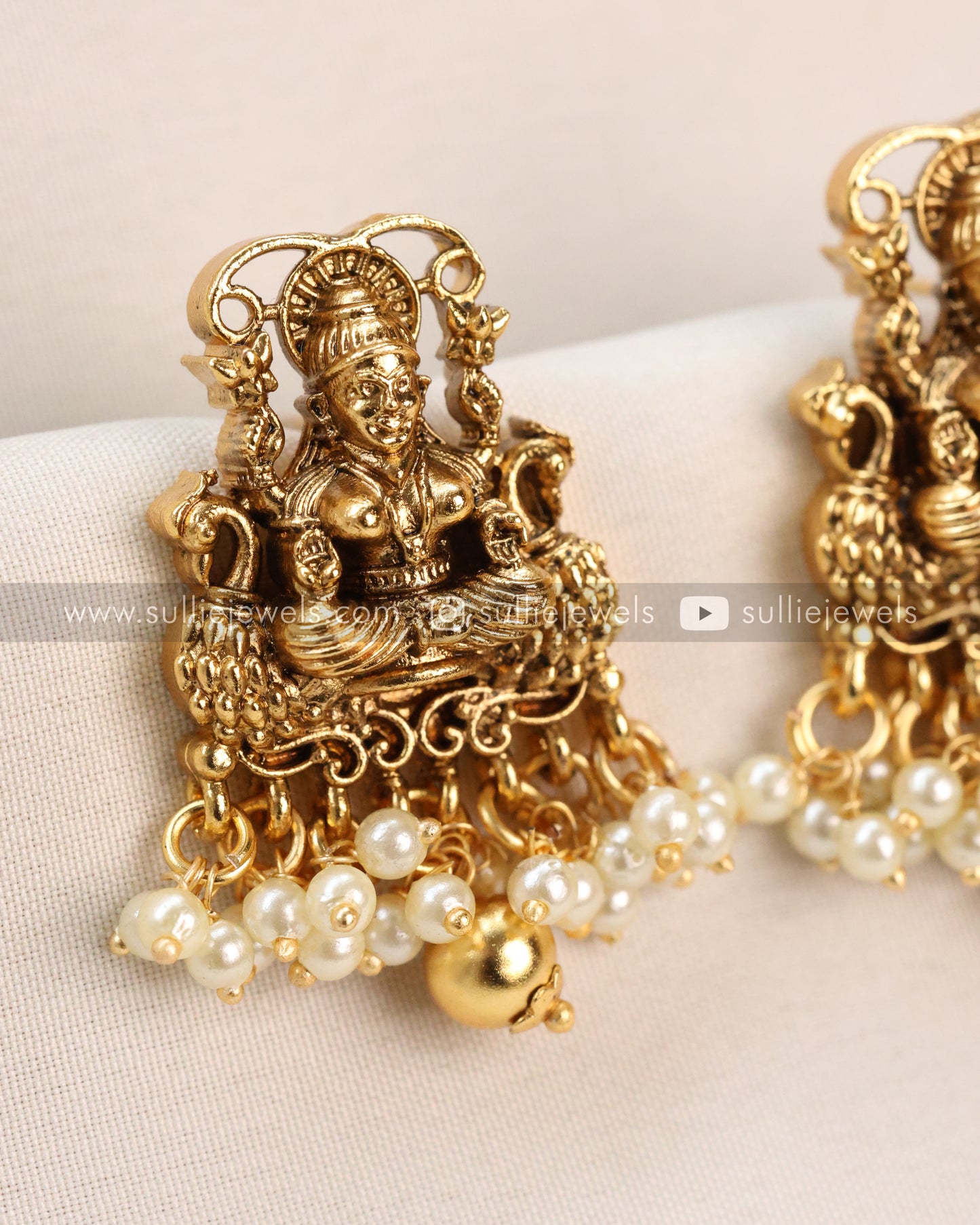 Lakshmi Pearl Bridal Antique Haram or Long Necklace with Earring