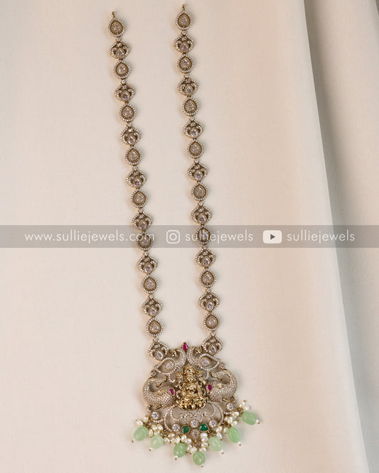 Lakshmi Stone Victorian Long Chain with Earring - Mint Beads