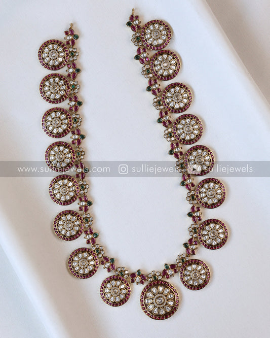 No Idol - Premium AD Ruby Kemp Design Haaram / Long Chain with Earring