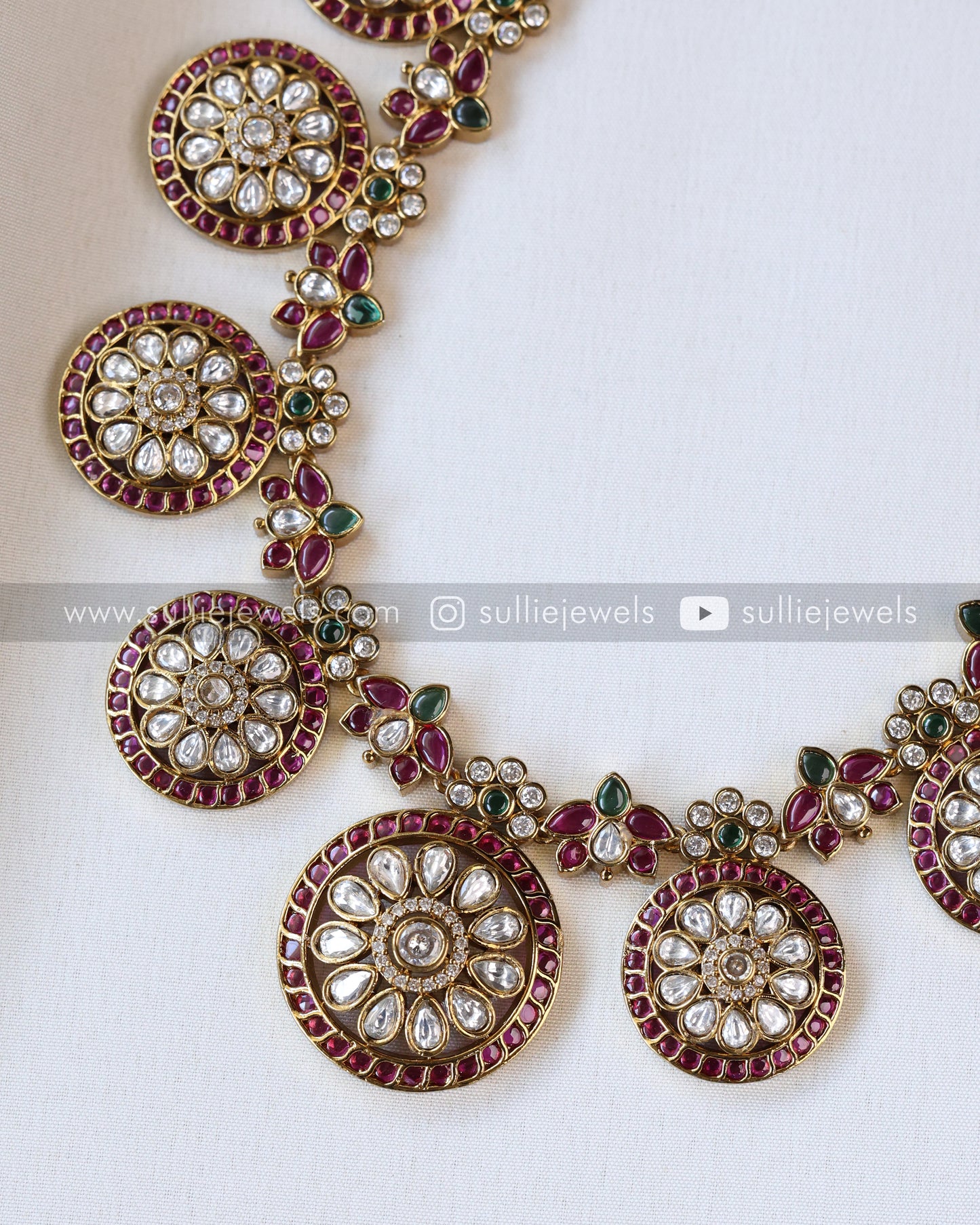 No Idol - Premium AD Ruby Kemp Design Haaram / Long Chain with Earring