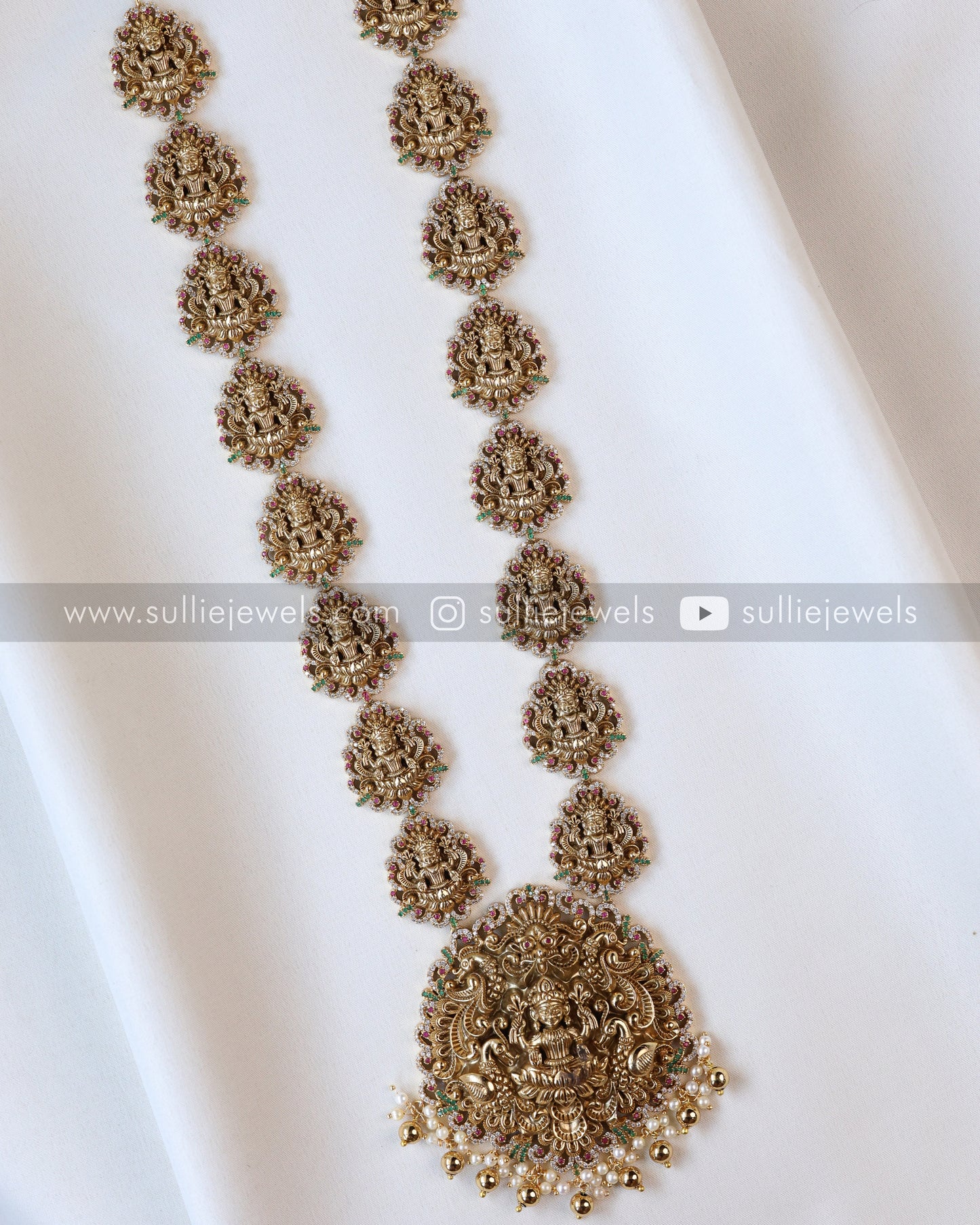 Goddess Premium Stonework Designer Long Chain / Haaram with Earring