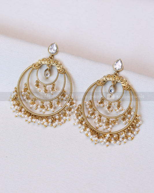 E1191 - White Chandbali Earring with Pearl Drops