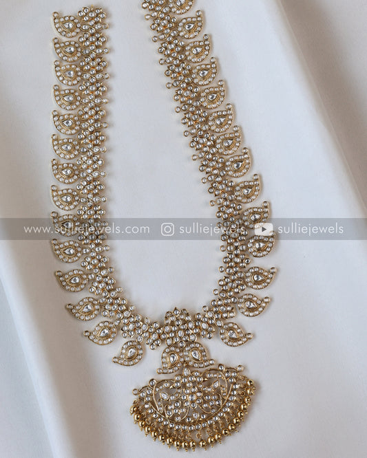 White Kemp Mango Long Chain/ Maaga Haaram with Jhumka
