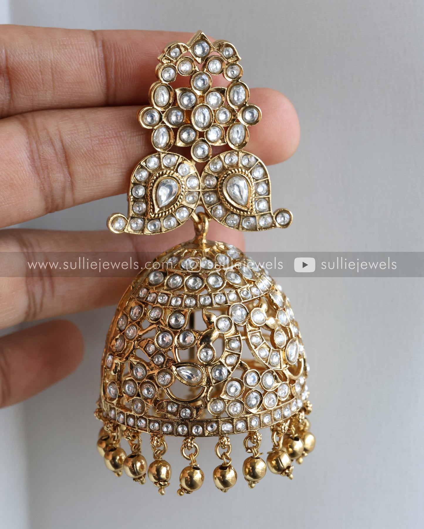 White Kemp Mango Long Chain/ Maaga Haaram with Jhumka