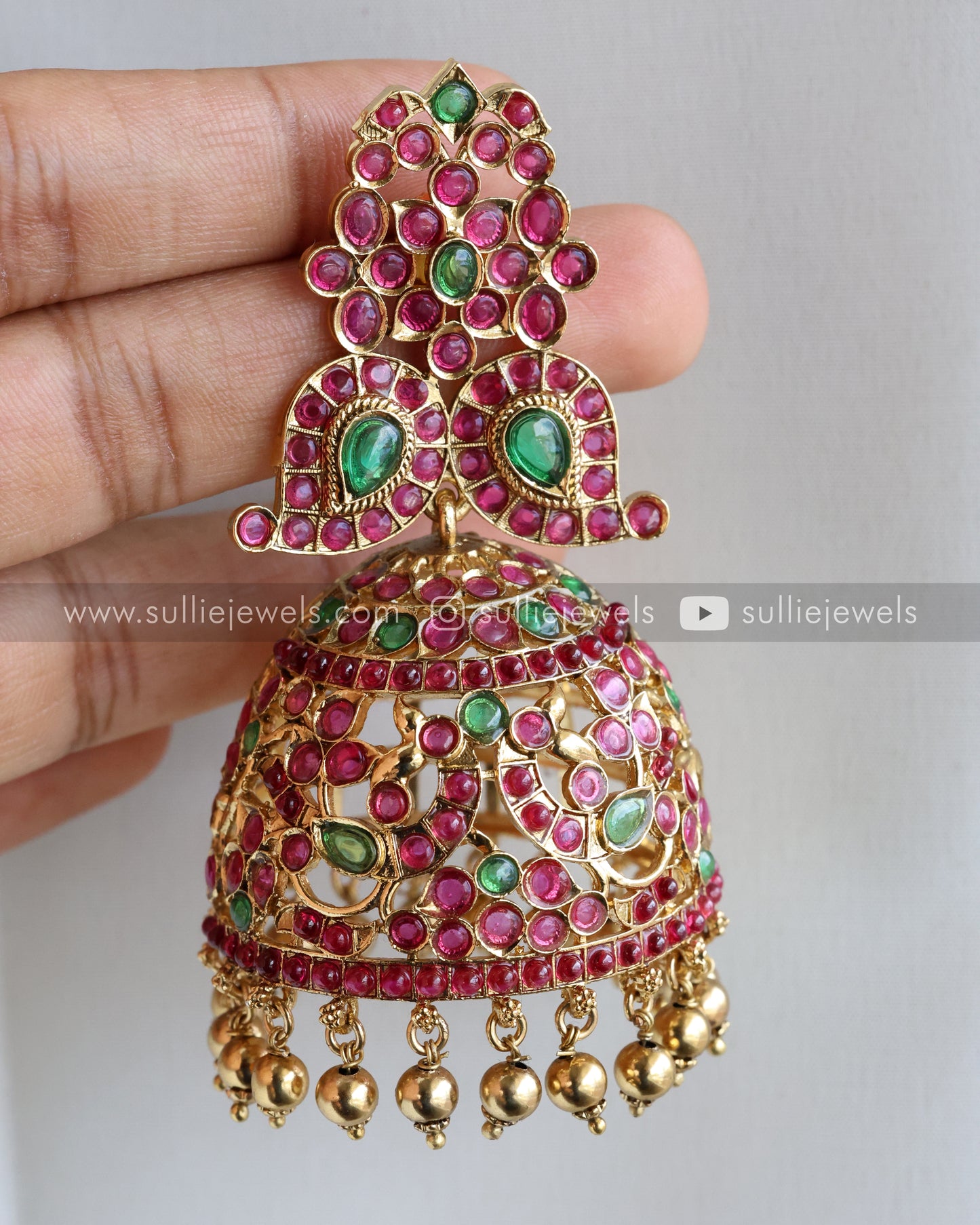 Ruby & Green Kemp Mango Long Chain/ Maaga Haaram with Jhumka