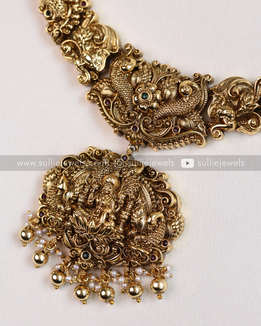 Lakshmi Antique Premium Long Chain/Haram with Earring