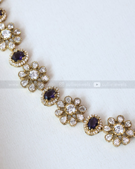 H205 - Diamond Floral Victorian Hipchain - Navy Blue