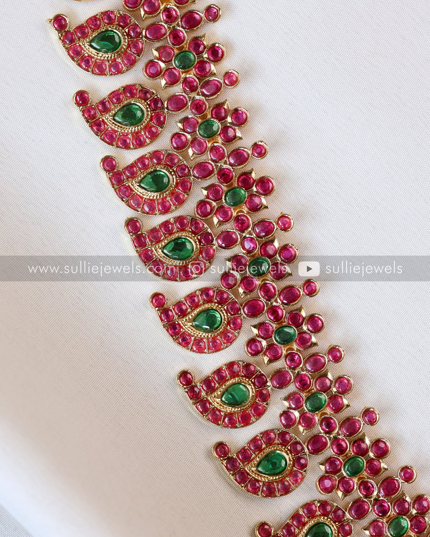 Ruby & Green Kemp Mango Long Chain/ Maaga Haaram with Jhumka