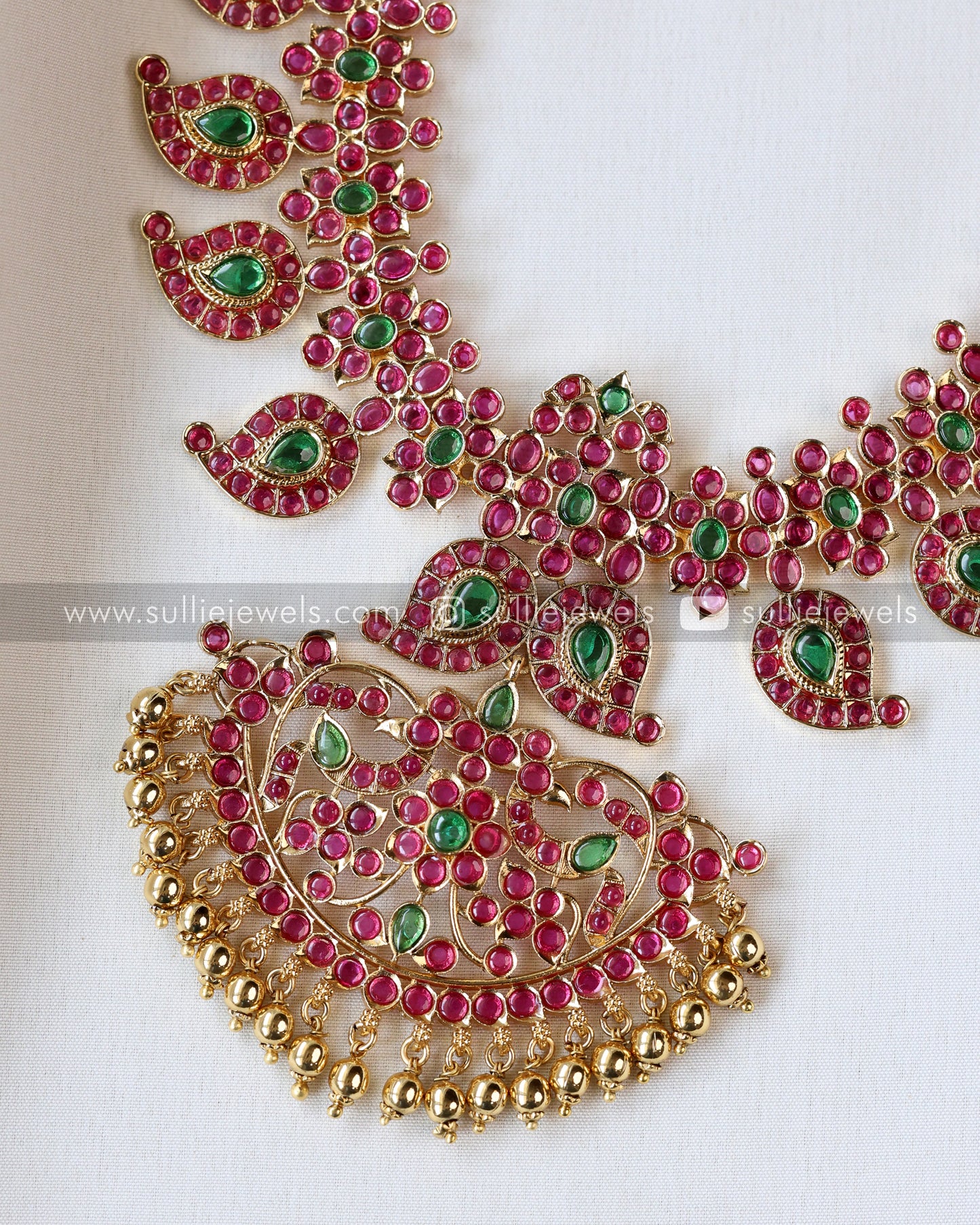 Ruby & Green Kemp Mango Long Chain/ Maaga Haaram with Jhumka