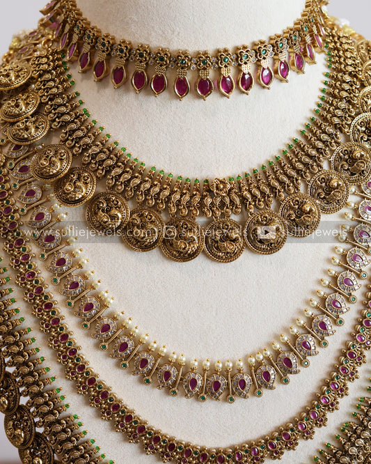 No Idol - Premium Heavy Coin Ruby Stone Bridal Combo ( 8 Piece )