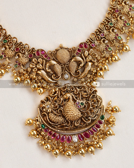 No Idol Premium Peacock Antique Long Chain / Haaram with Jhumka