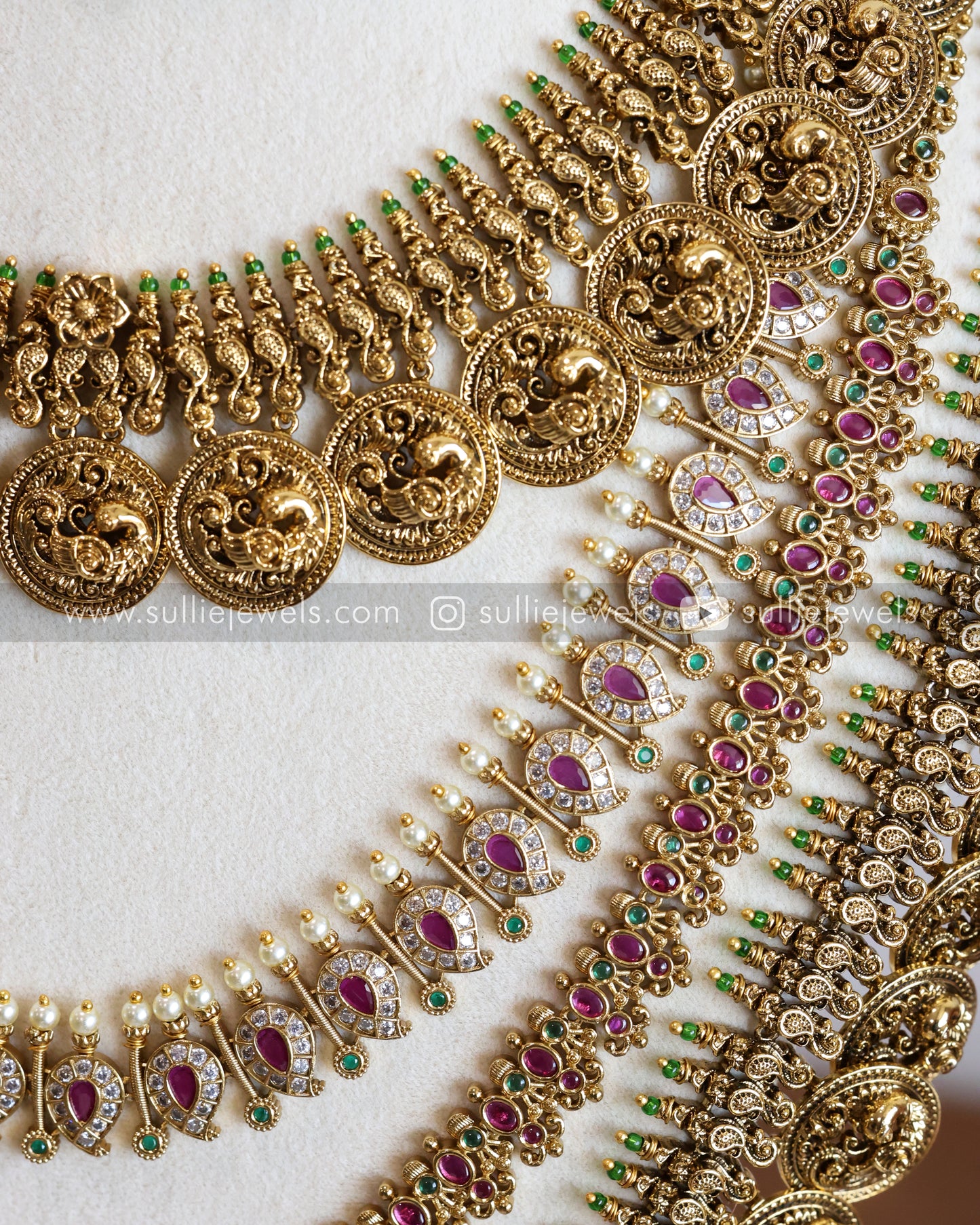 No Idol - Premium Heavy Coin Ruby Stone Bridal Combo ( 8 Piece )