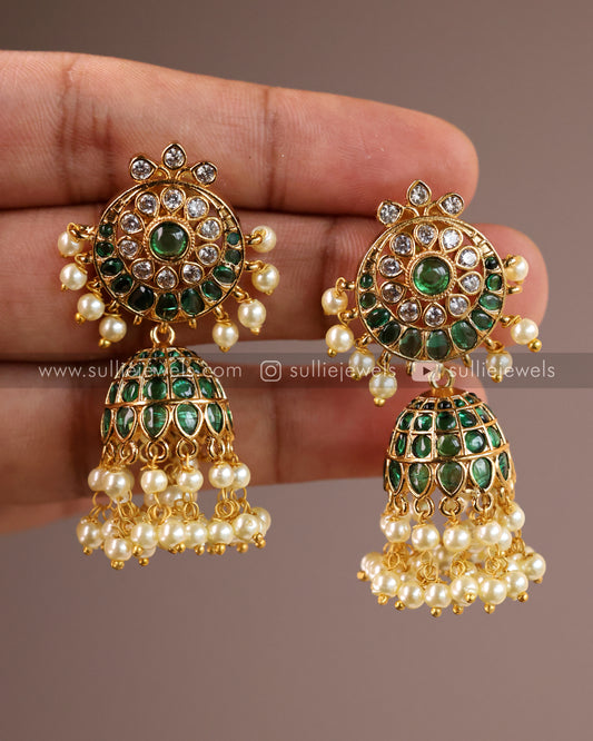 Kemp Jhumka with Pearl drops