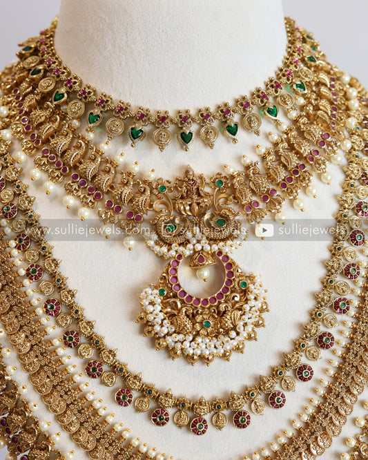 Designer Pearl & Traditional Palakka Coin Bridal Combo ( 6 Piece )