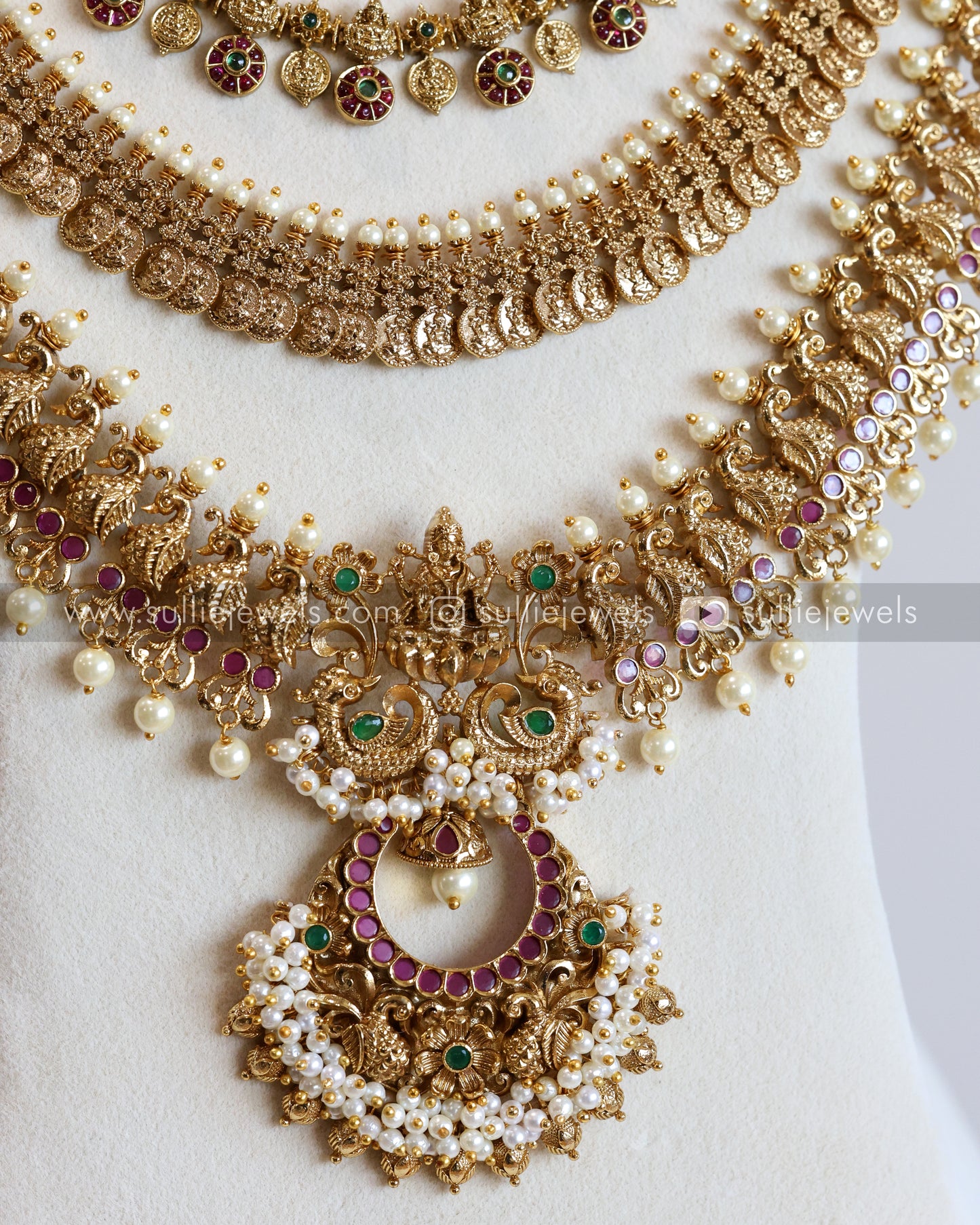Designer Pearl & Traditional Palakka Coin Bridal Combo ( 6 Piece )