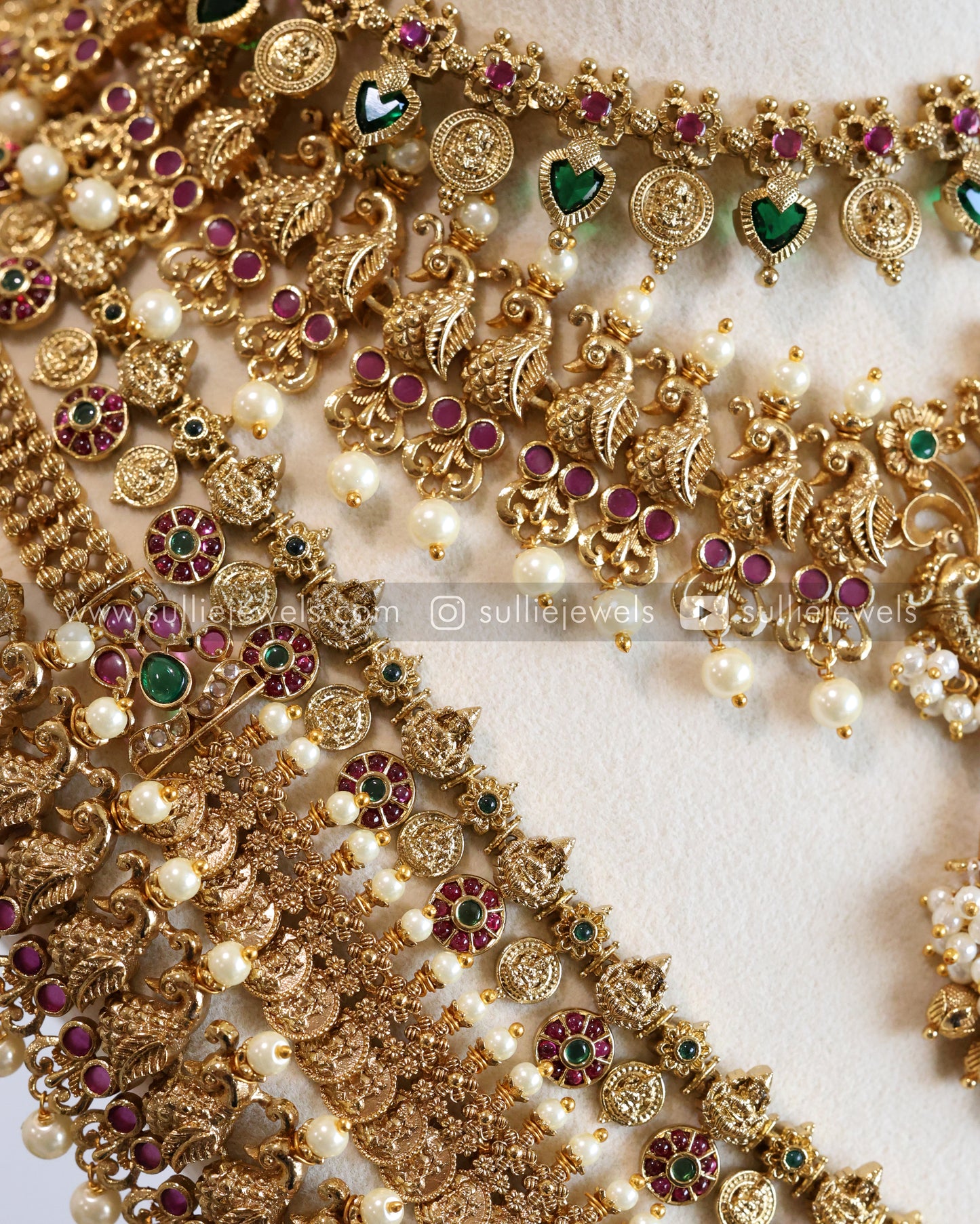 Designer Pearl & Traditional Palakka Coin Bridal Combo ( 6 Piece )