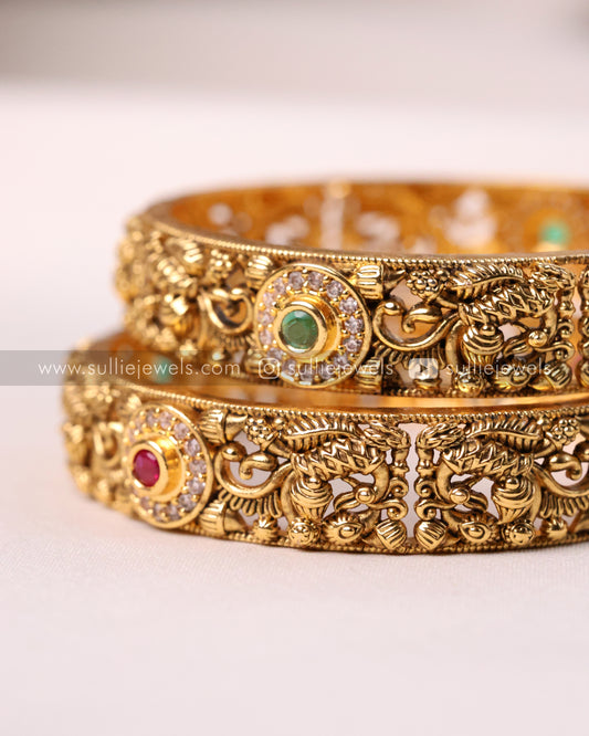 Peacock Gold Bangle - Set of 2