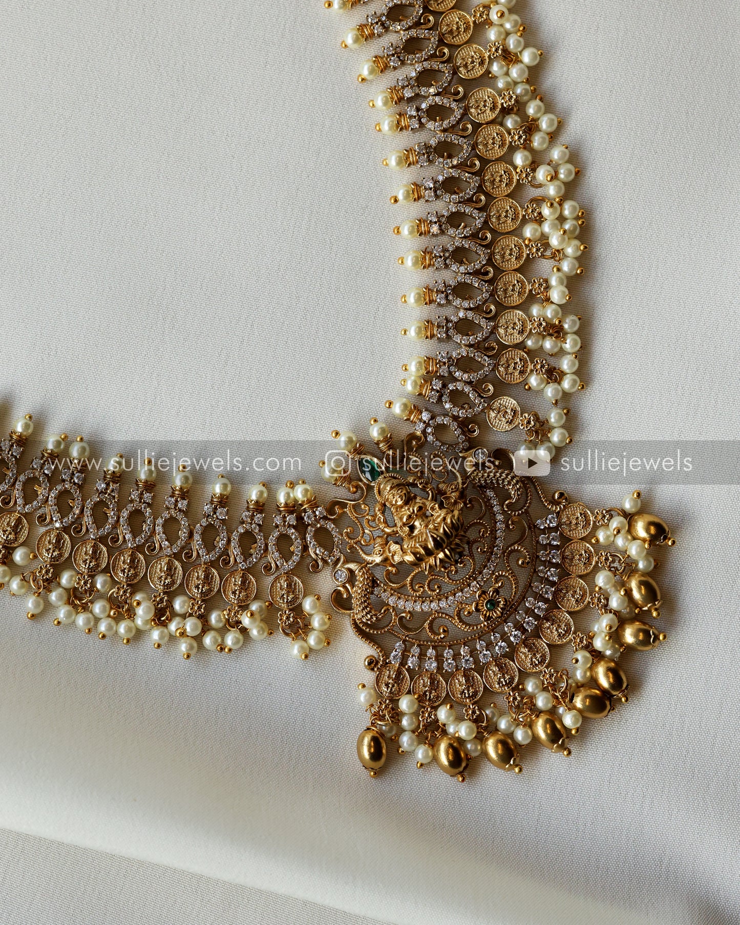 Combo - Lotus Kemp Necklace + Lakshmi Stone Haram + 2 set Earring