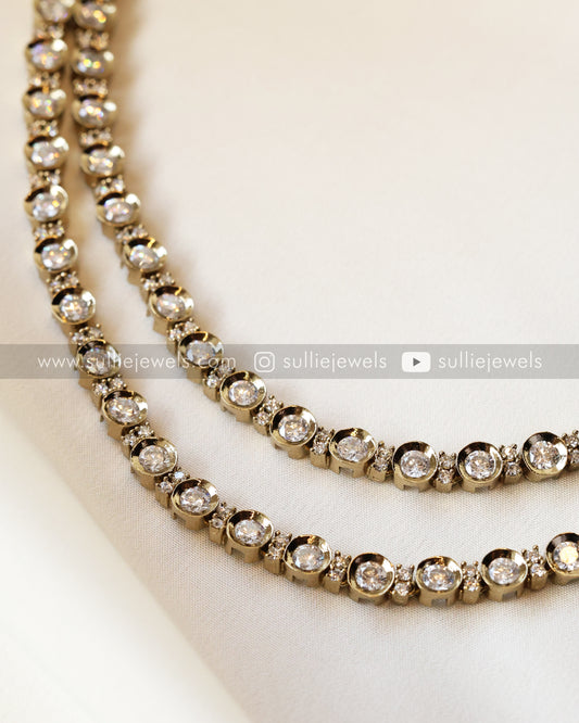 Two layered Moissanite Victorian Necklace with Studs